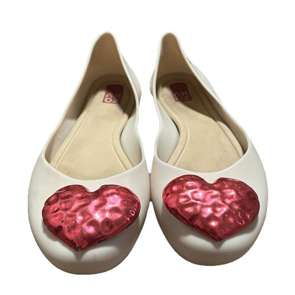 Zaxy Cream Ballerina Flats Metallic Pink Heart Jelly Flats Women's Size 5 - Picture 2 of 15